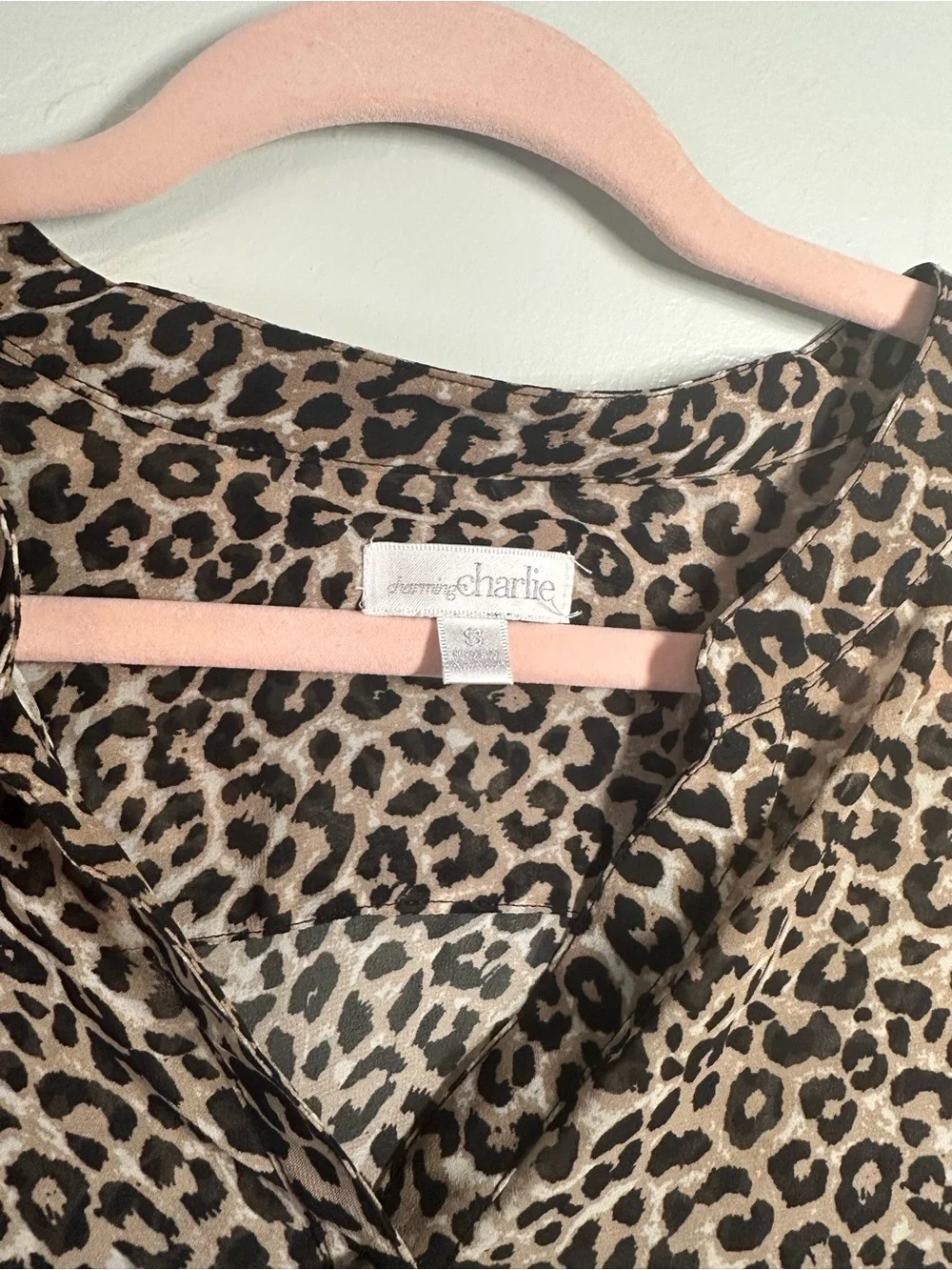 Charming Charlie Leopard Print V-Neck Blouse - Tan, Black